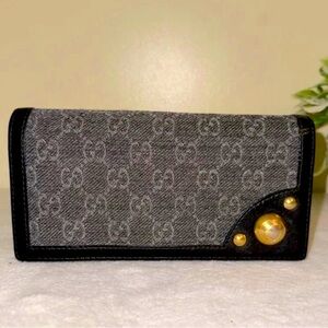 GUCCI Rare Dark Denim Gold GG Special Edition Wallet